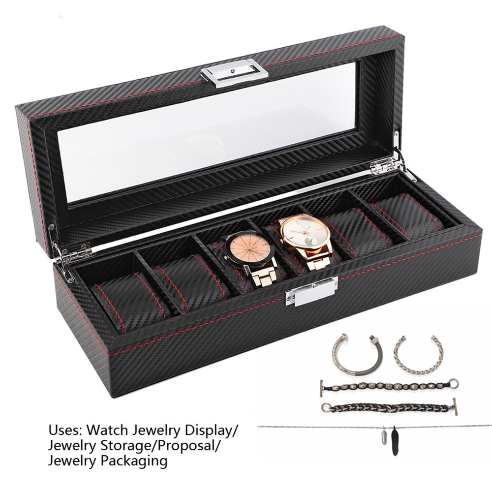 Dustproof Carbon Fiber Watch B - Luxury Watch Collection Box ulasan dan harga