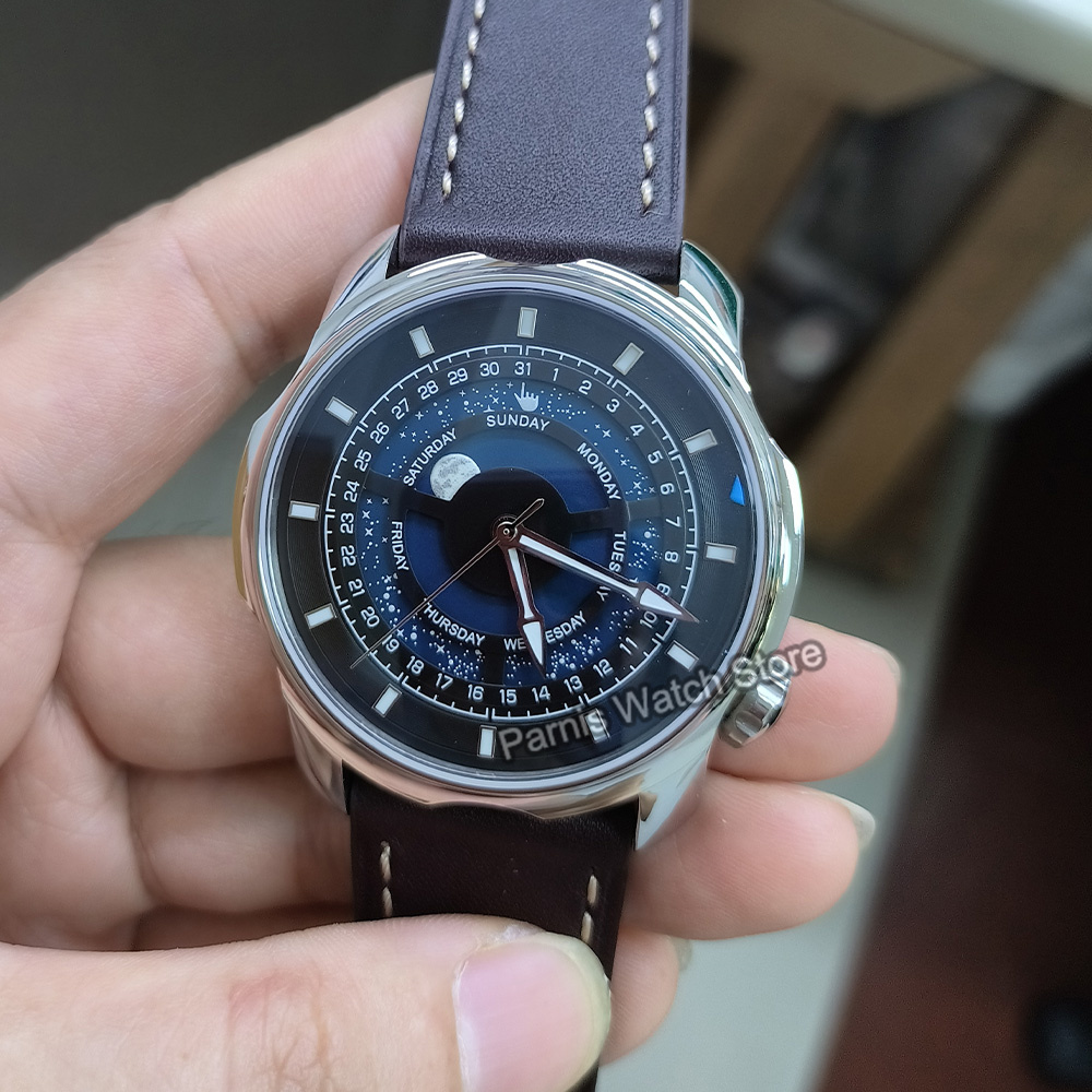 42mm Parnis Blue Romantic Star - Guilloché Dial Watch ulasan dan harga